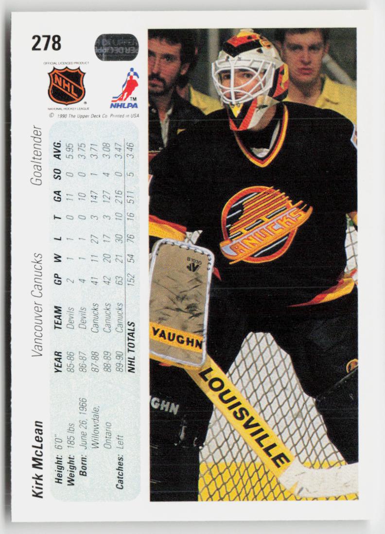 1990-91 Upper Deck #278b Kirk McLean