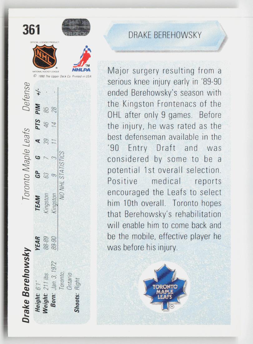 1990-91 Upper Deck #361 Drake Berehowsky