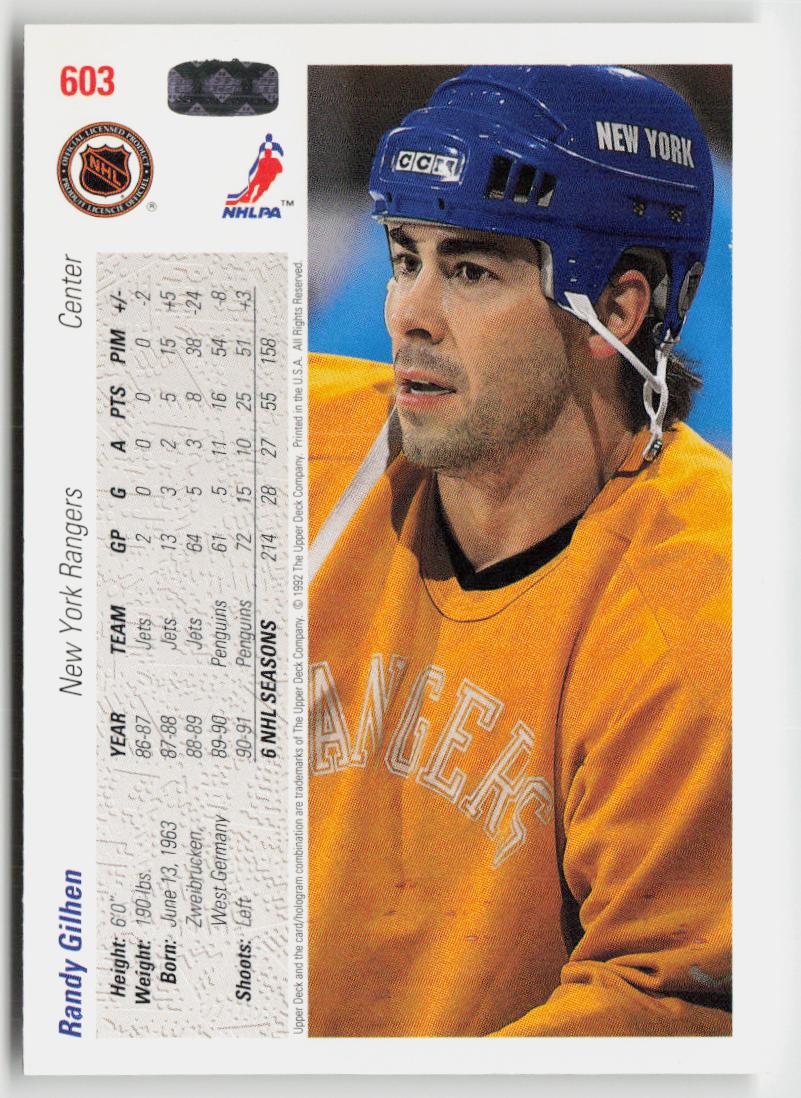1991-92 upper deck #603 Randy Gilhen