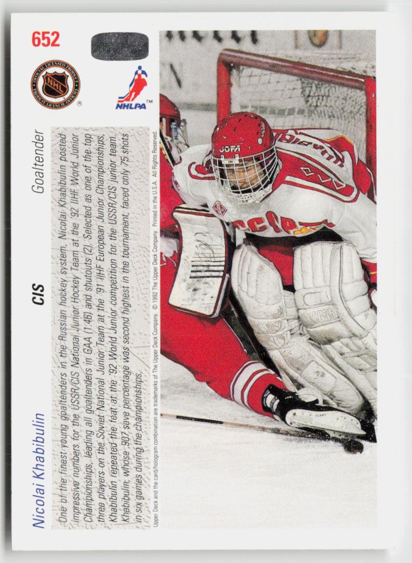 1991-92 upper deck #652 Nikolai Khabibulin