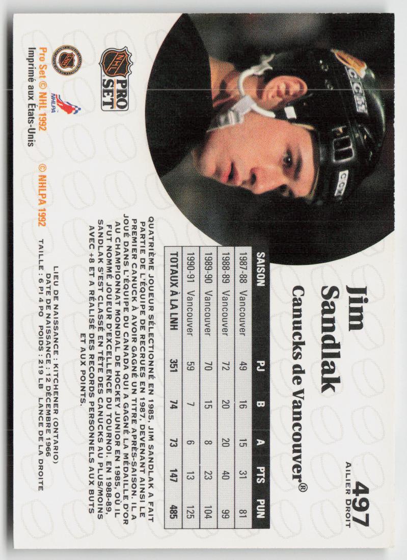 1991-92 Pro Set French #497 Jim Sandlak