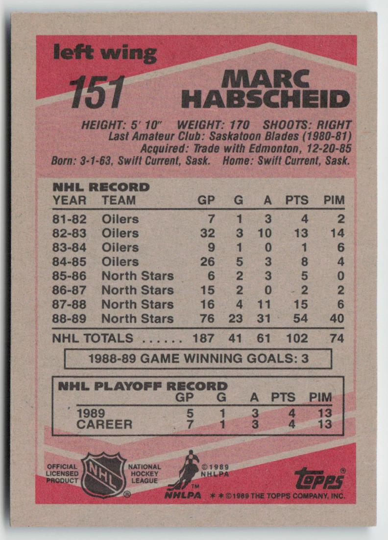 1989-90 Topps #151 Marc Habscheid