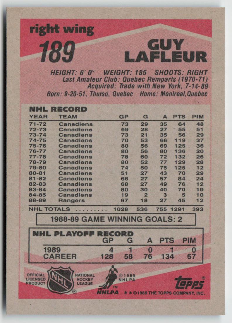 1989-90 Topps #189 Guy Lafleur