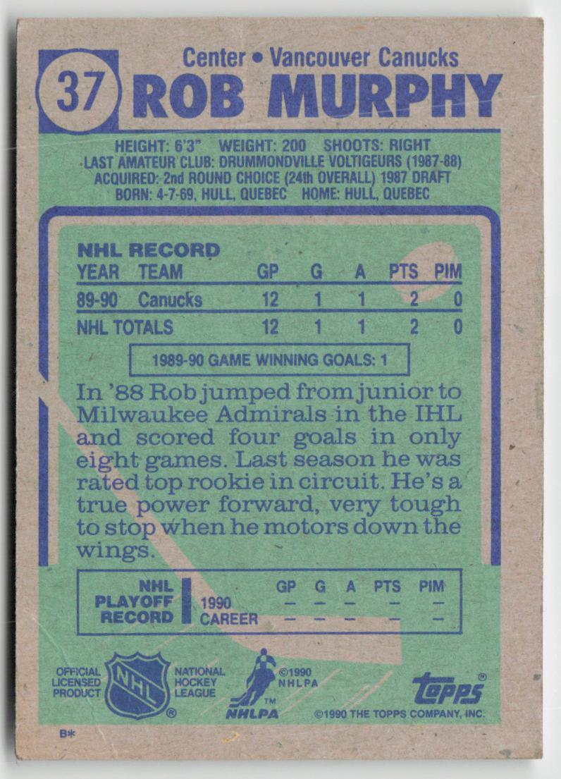 1990-91 Topps #37 Rob Murphy