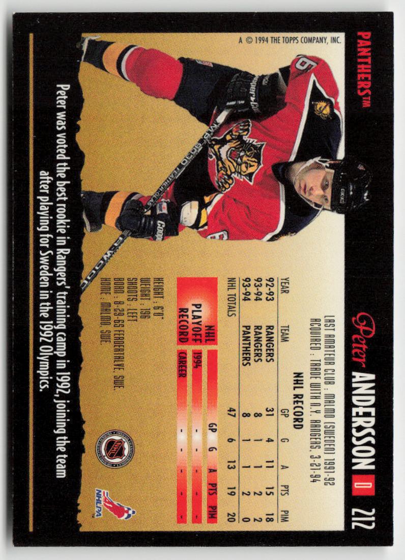 1994-95 Topps Premier #212 Peter Andersson