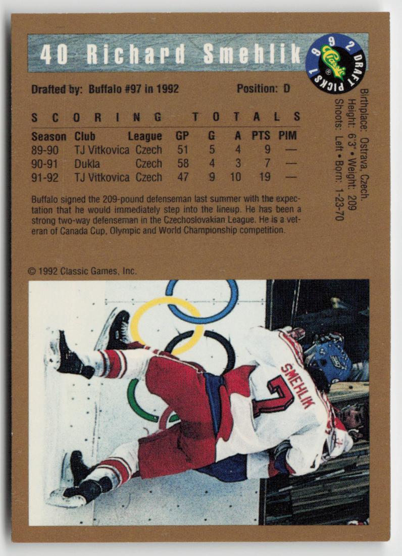 1992 Classic Draft Picks #40 Richard Smehlik