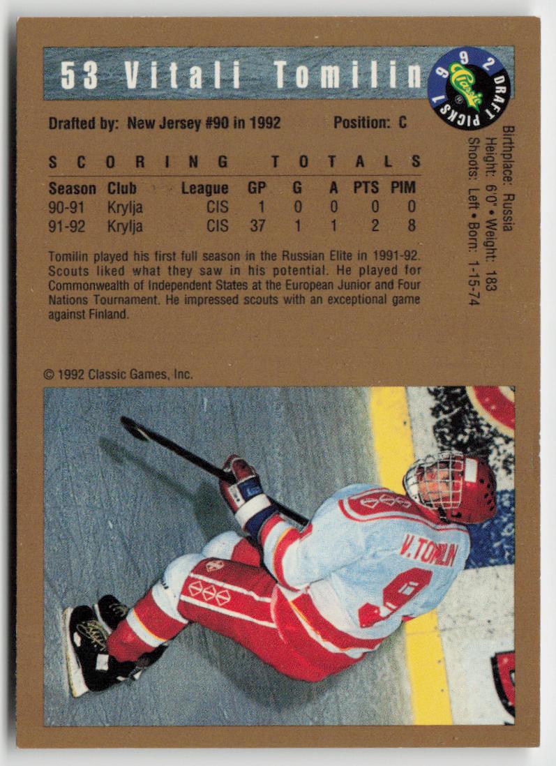 1992 Classic Draft Picks #53 Vitali Tomilin