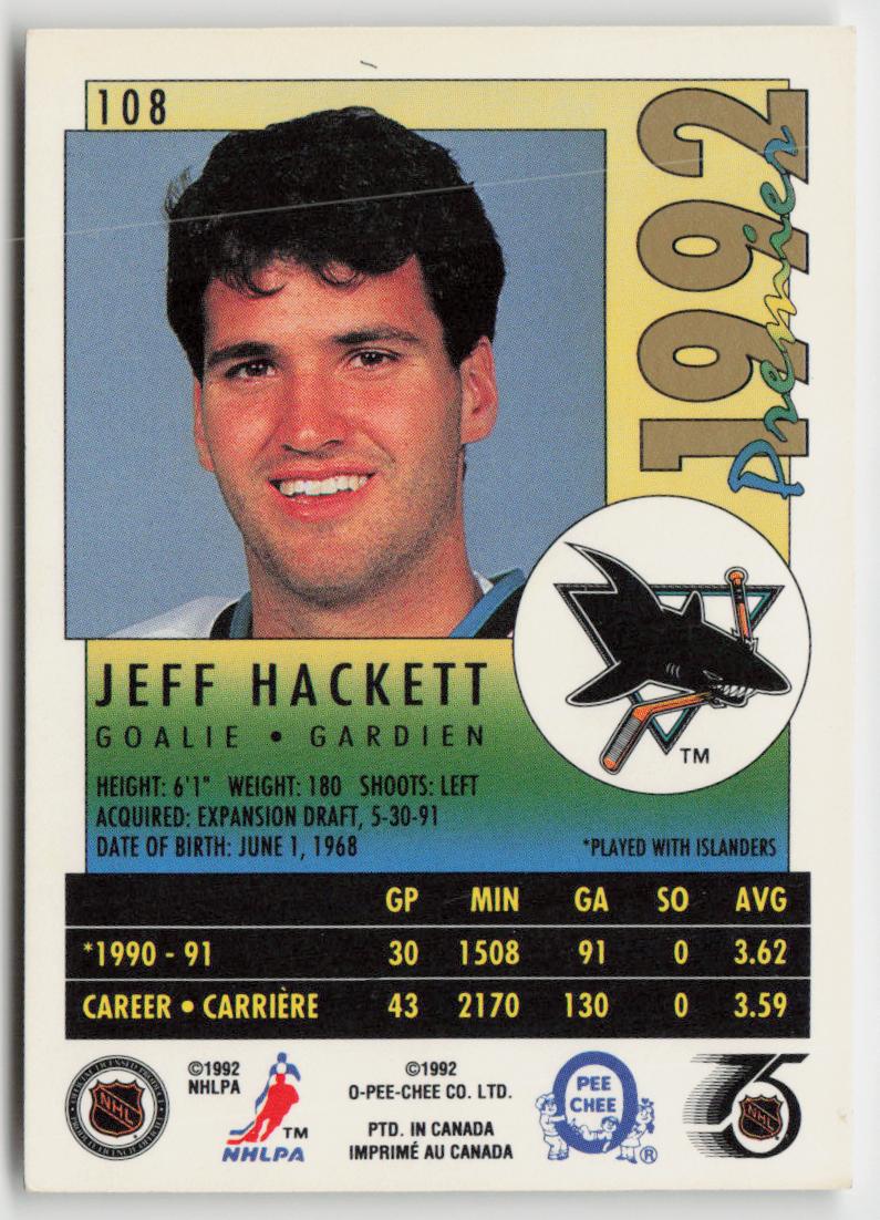 1991-92 O-Pee-Chee Premier #108 Jeff Hackett