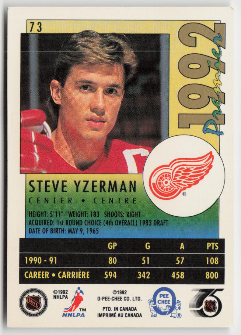 1991-92 O-Pee-Chee Premier #73 Steve Yzerman