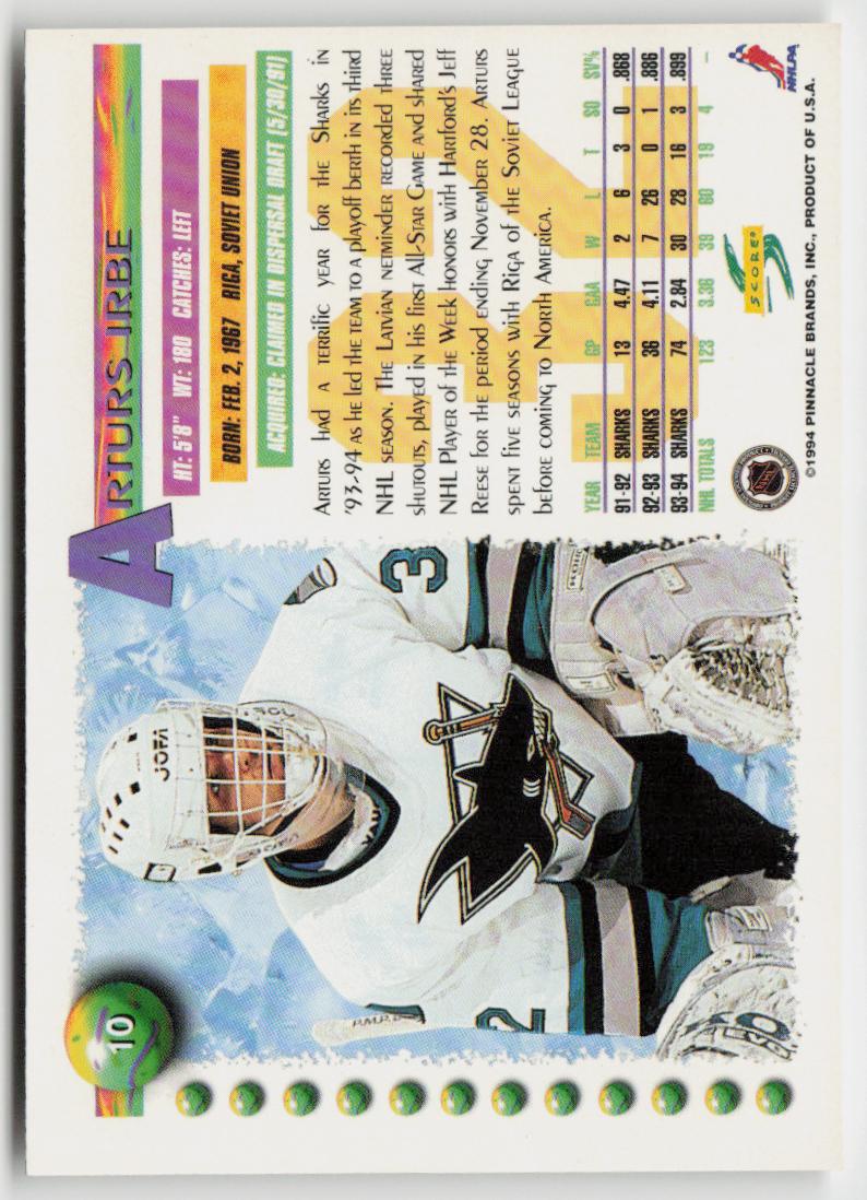 1994-95 Score #10 Arturs Irbe