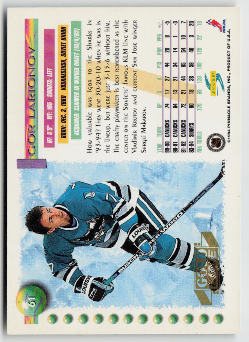 1994-95 Score #61 Igor Larionov Gold Line