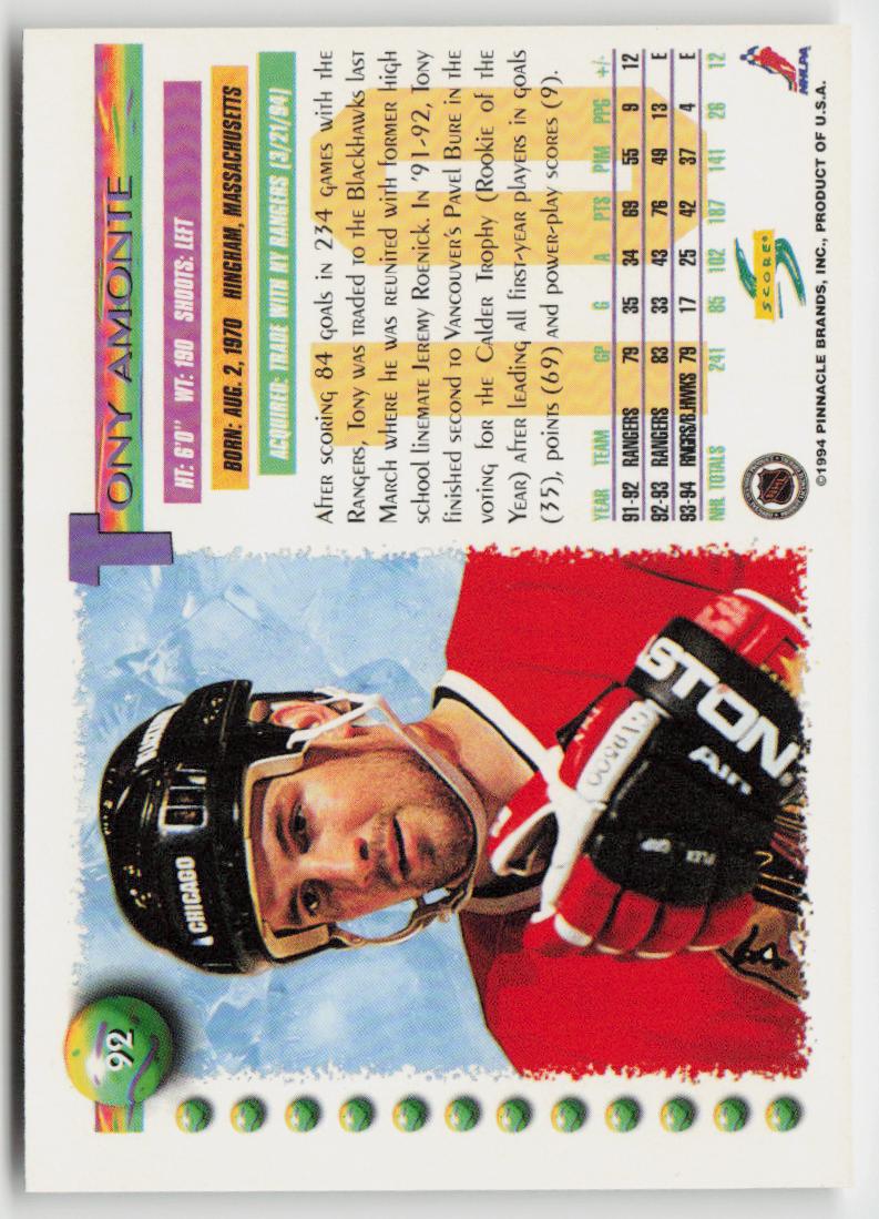 1994-95 Score #92 Tony Amonte